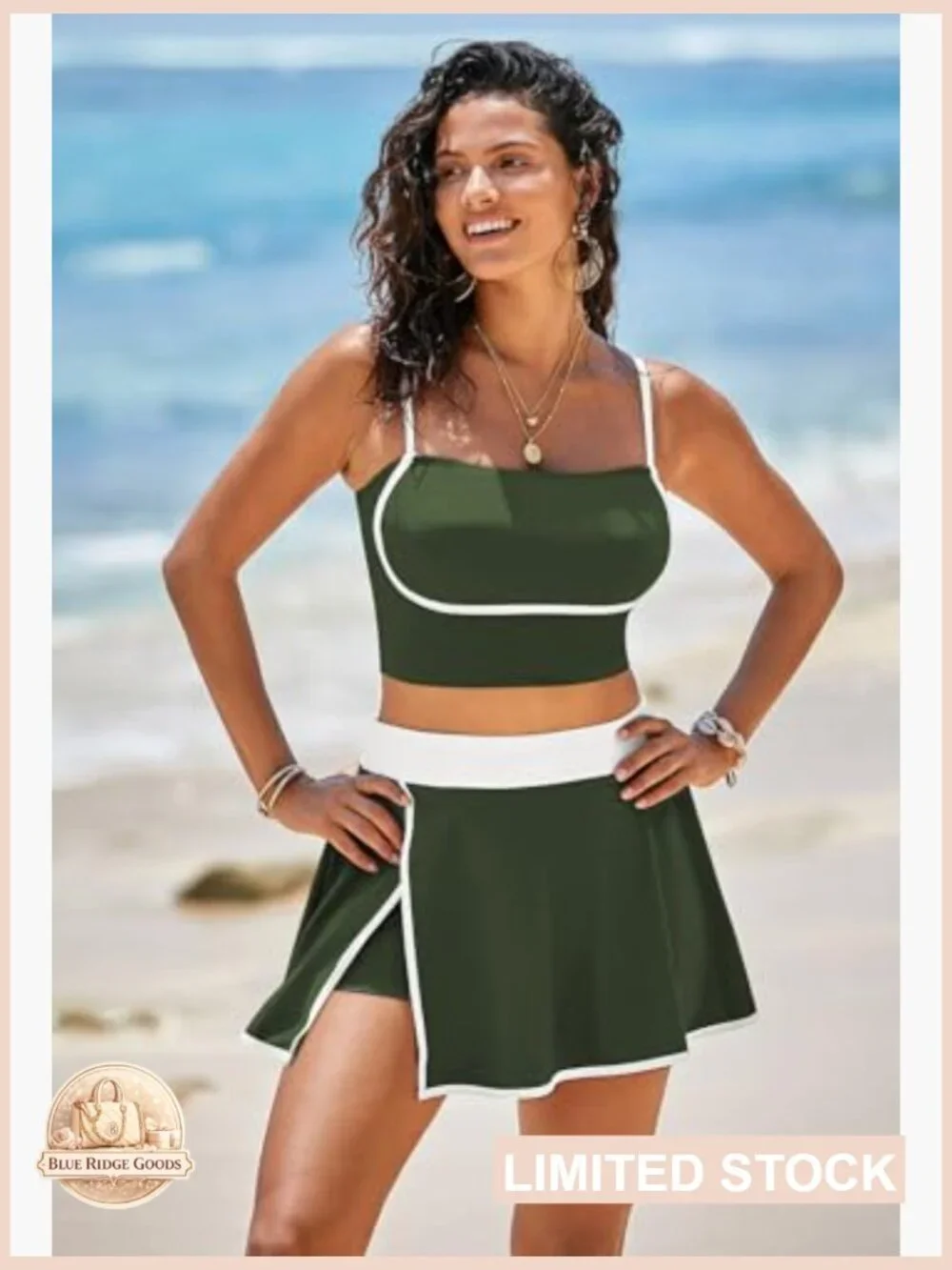 High Waisted Bikini Set Tummy Control Swim Skirt Athletic Two Piece - Picture 4 of 7